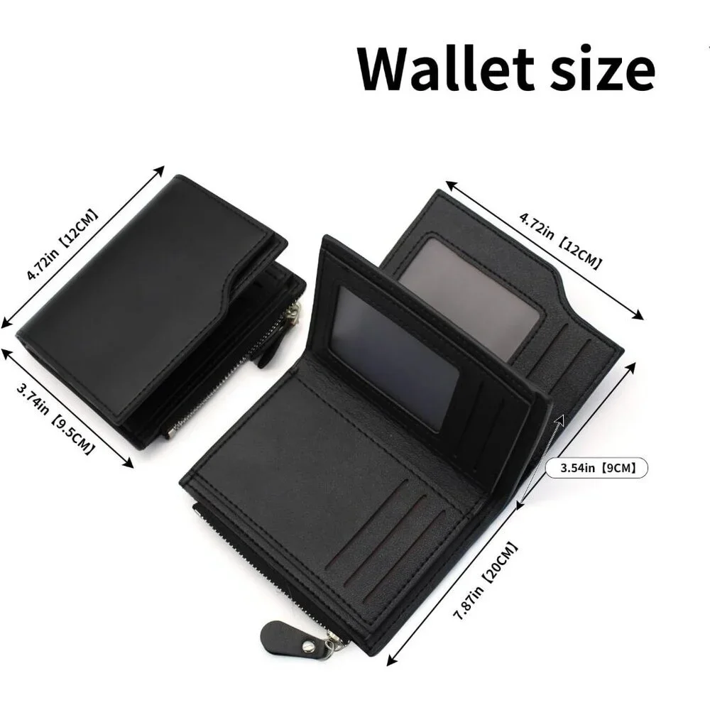 Men's Fashionable Black Zipper Coin Pocket Minimalist Wallet Card Designed